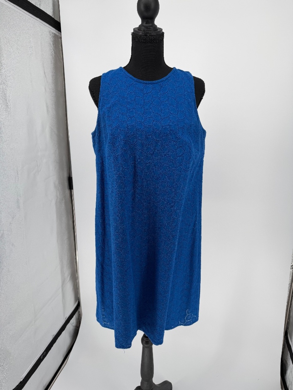 Calvin Klein Royal Blue Cotton Eyelet Lace Sleeveless Shift Dress 10